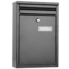 Wall Mount Mailbox Lockable Galvanized Iron Letter Post Box Locking Security Drop Box with 2 Keys for Outside Home Office - Black