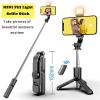 Mini Selfie Stick Tripode Movil Light Portabl Phone Stand Lamp Bluetooth Con Luz Palo Extensible Led Video Tripe Smartphone Aro - Black